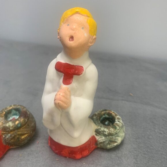 Vintage 1977 B & C Chalkware Choir Boy Candle Holders Set of 2 - Picture 3 of 14